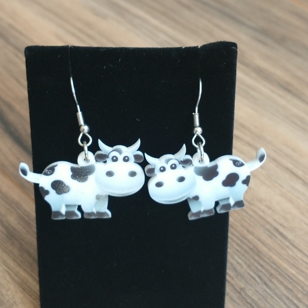 Plastic cow , cow print earrings